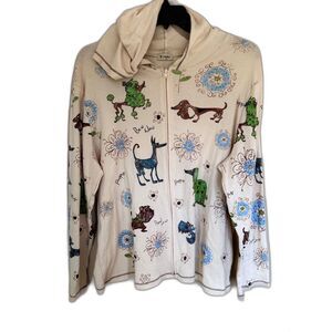 Cactus Dog Print Zip Up Hoodie 2X Plus Size Whimsical Puppy Graphic